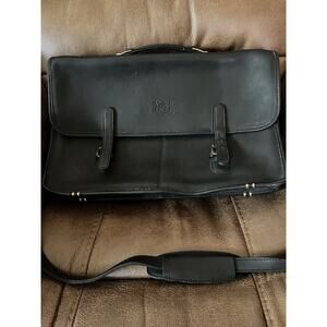 VTG Mitchell USA Vintage black Leather Briefcase Messenger baf Shoulder Strap